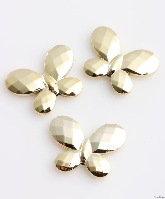 Pillangó akril gyöngy, fazettált, aranyszínű, 3.7 x 2.8 cm