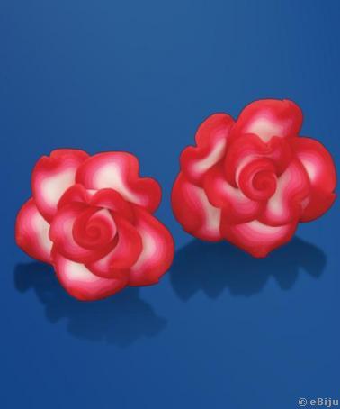 Piros-fehér rózsa fülbevaló fimoból