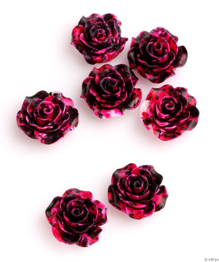 Rózsa cabochon, fekete-ciklámen akril, 1.9 cm