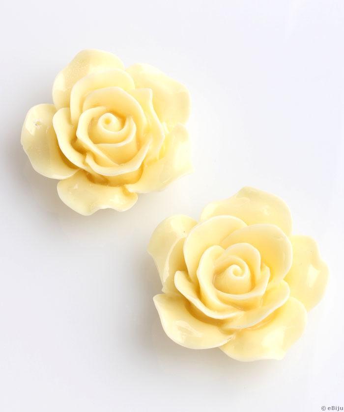 Rózsa cabochon, krémszínű akril, 3.7 cm
