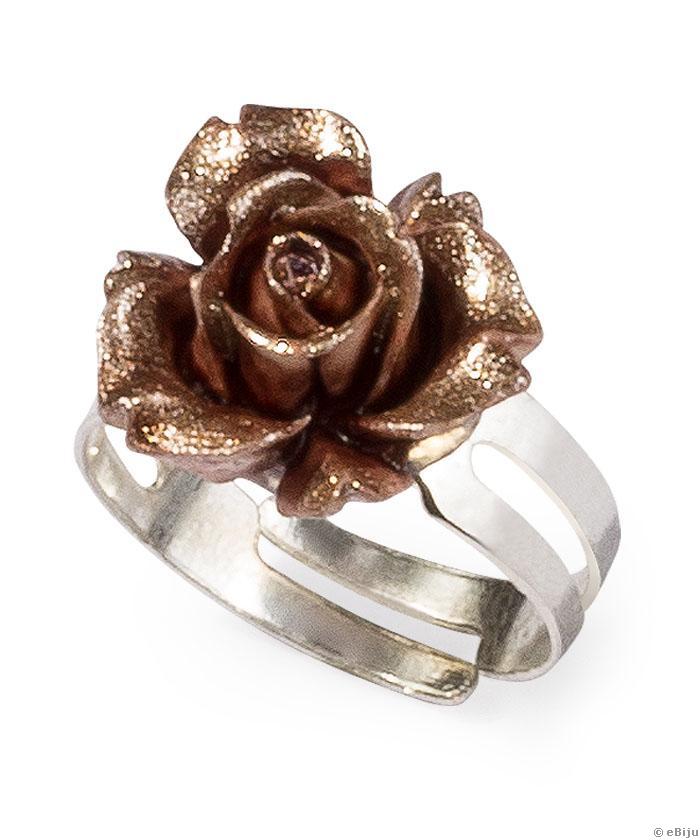 Rózsa gyűrű, barna-aranyszínű akril