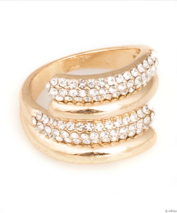 Rózsaszín-aranyszínű gyűrű, fehér kristályokkal