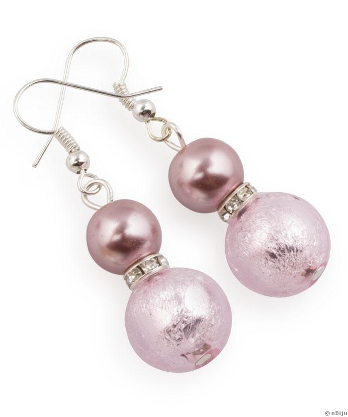 Rózsaszín fülbevaló, ezüsttel fóliázott gyönggyel