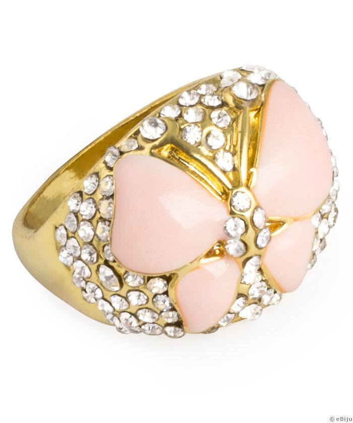 Rózsaszín pillangós gyűrű fehér kristályokkal