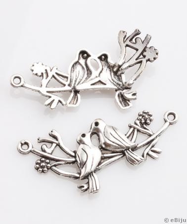 Szerelmes galambok medál, ezüstszínű fém, 4.6 x 2 cm