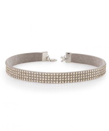 Szürke choker, kristályokkal