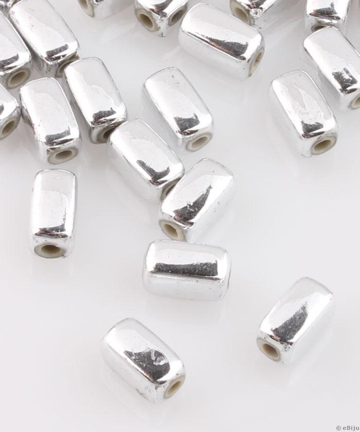 Távtartó gyöngy, világos ezüstszínű akril, hasáb forma, 0.4 x 0.8 cm