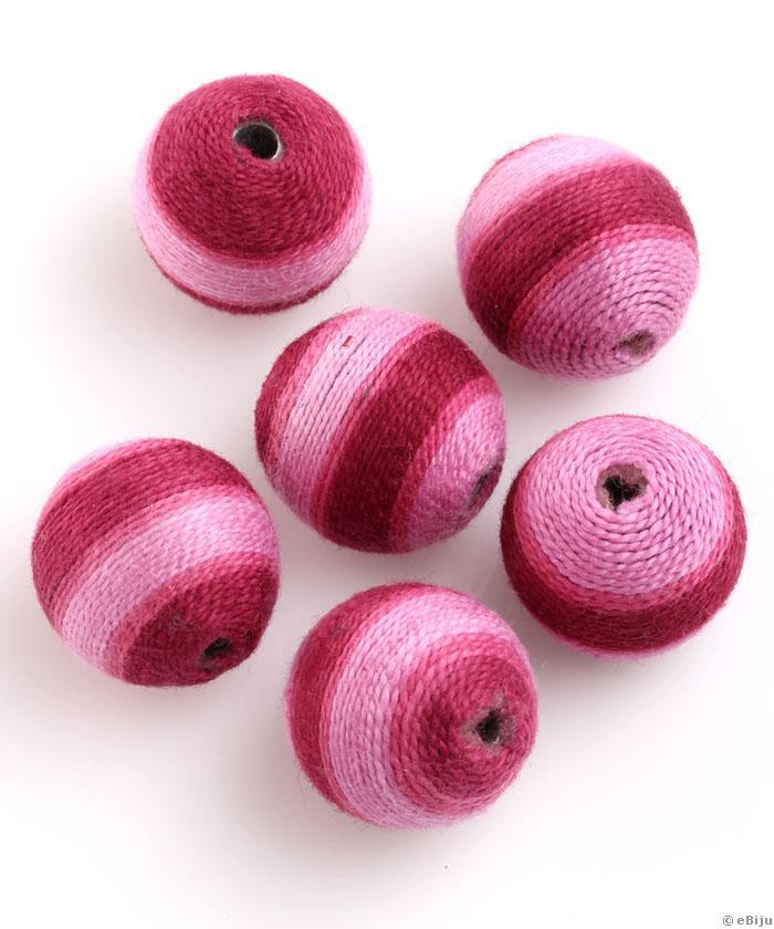 Textil szállal bevont gyöngy, rózsaszín-bordó, 2 cm