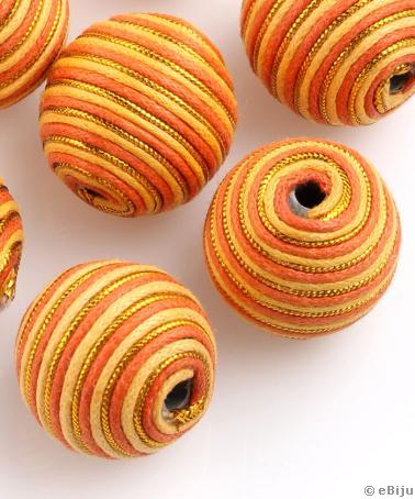 Textillel bevont gyöngy, aranyszínű-sárga-narancssárga, 2.1 cm