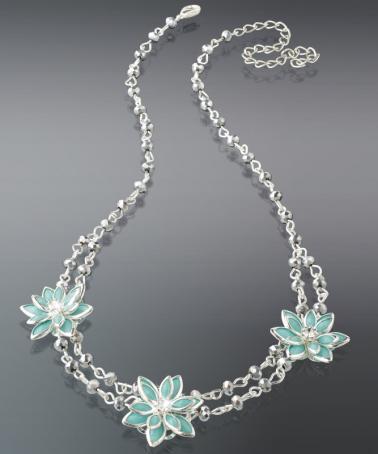 Türkizkék virág nyakék ezüstszínű kristályokkal