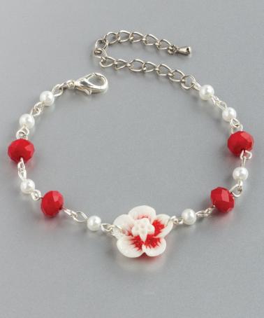 ÚJRACSOMAGOLT 'Spring Flowers' karkötő piros-fehér virággal