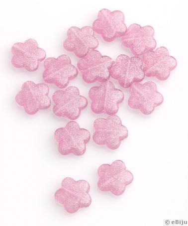 Virág akril gyöngy, világos rózsaszín, csillámokkal, 1.5 cm