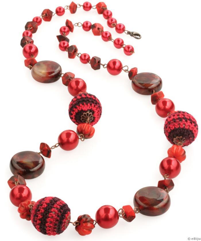 Vörös-fekete nyaklánc, horgolt gyöngyökkel