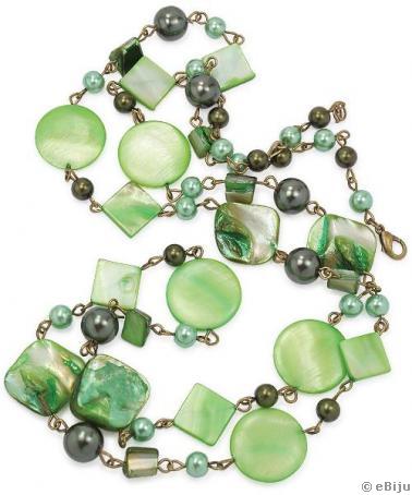 Zöld, különböző alakú gyöngyházból készült nyaklánc