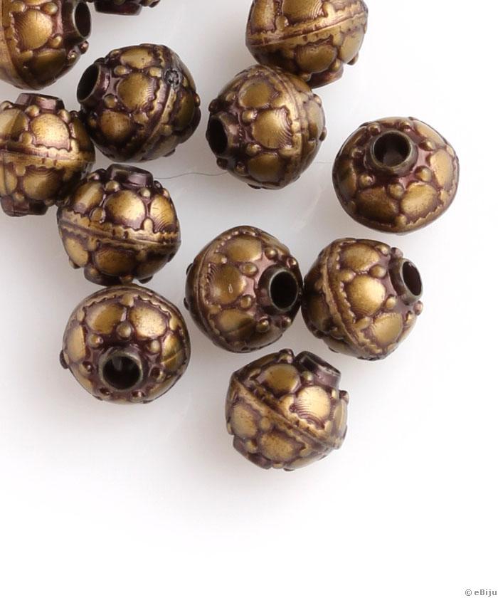 Akril gyöngy, bronz színű, gömb forma, 0.7 cm