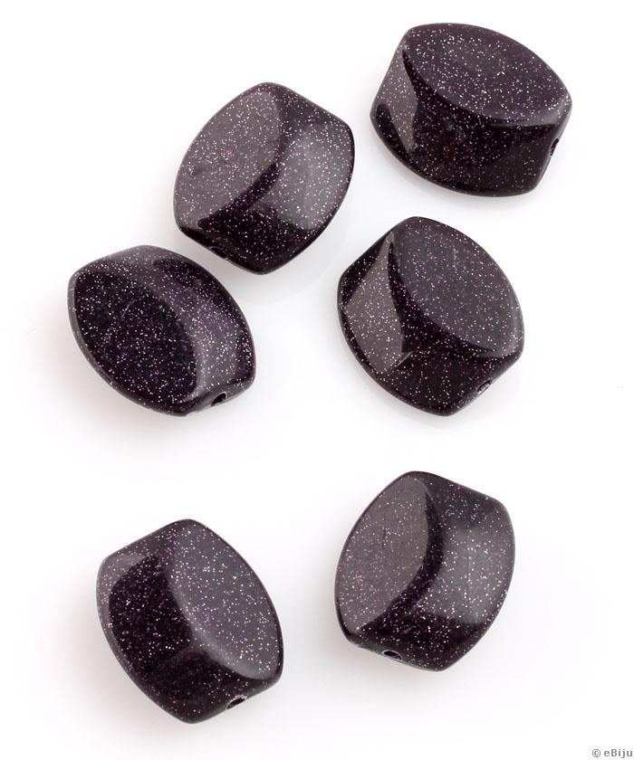 Akril gyöngy, csillámos, sötétlila, trapéz forma, 1.8 x 2 cm