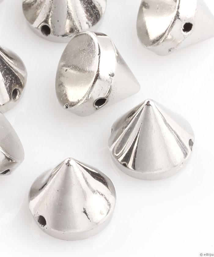 Akril gyöngy, ezüstszínű, kúp forma, 1 x 0.9 mm