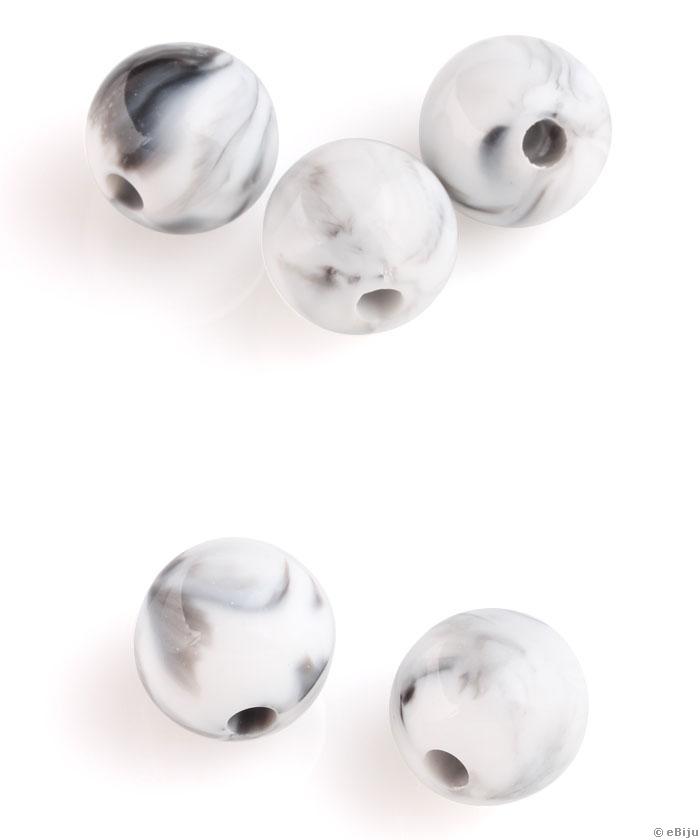 Akril gyöngy, fehér-szürke, gömb forma, 1.6 cm