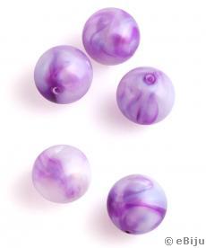 Akril gyöngy, lila-fehér, gömb forma, 1.6 cm