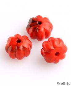 Akril gyöngy, piros-fekete, virág forma, 1.3 x 0.8 cm