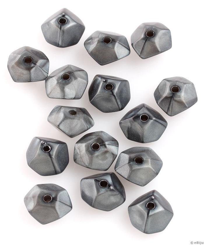 Akril gyöngy, szürke, dodekaéder forma, 1 x 0.6 cm