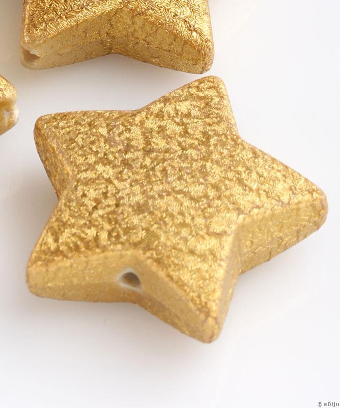 Akril gyöngy, textúrált, aranyszínű, csillag forma, 2.5 x 2.3 cm