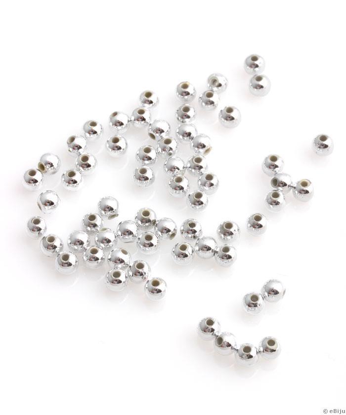 Akril gyöngy, világos ezüstszínű, gömb forma, 0.4 cm