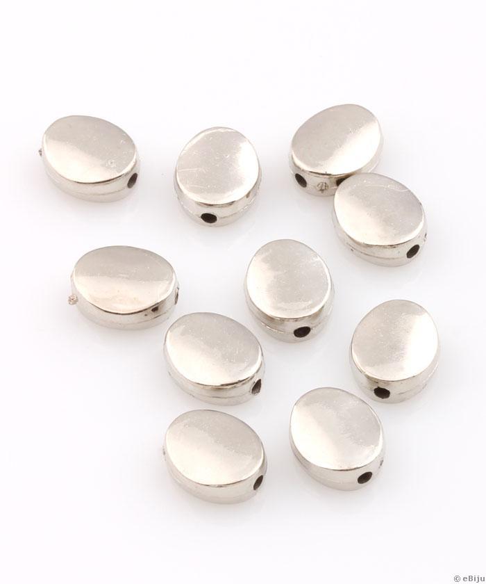 Akril távtartó gyöngy, ezüstszínű, ovális forma, 0.9 x 1 cm