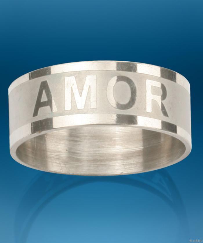 AMOR feliratos uniszex gyűrű, rozsdamentes acél,  17 mm