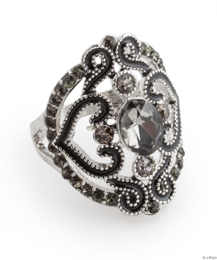 Antique gyűrű, fekete szivekkel