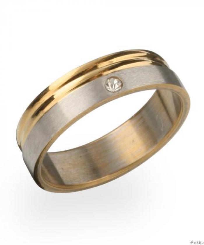 Arany- és ezüstszínű uniszex gyűrű, egy fehér kristállyal
