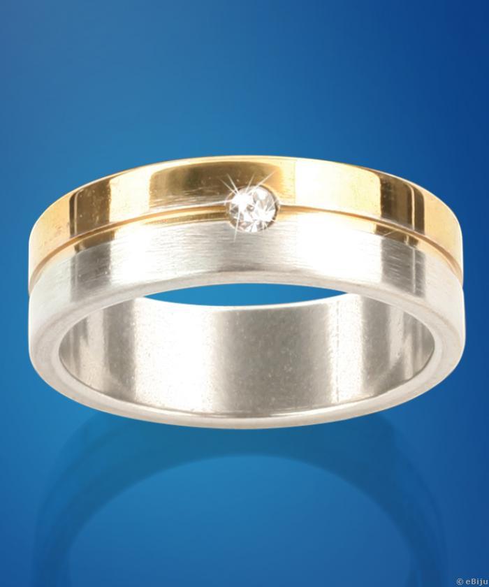 Arany- ezüstszínű uniszex gyűrű fehér kristállyal, rozsdamentes acél (17 mm)