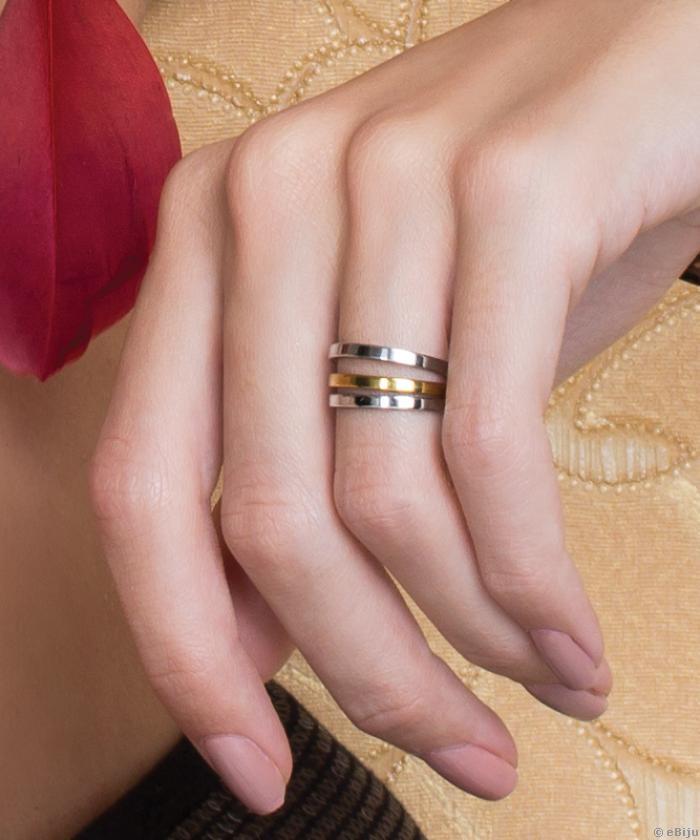 Arany-ezüst színű, három darabból álló uniszex gyűrű (18 mm)