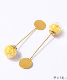 Aranyszínű bross tű alap, aranyszínű csillagos üveggömb, 5.5 cm