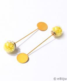 Aranyszínű bross tű alap, sárga kristályos üveggömb, 5.5 cm
