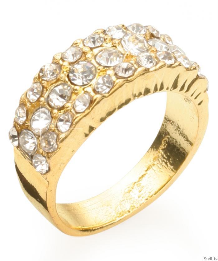 Aranyszínű gyűrű, 3 sor fehér strasszal (17 mm)