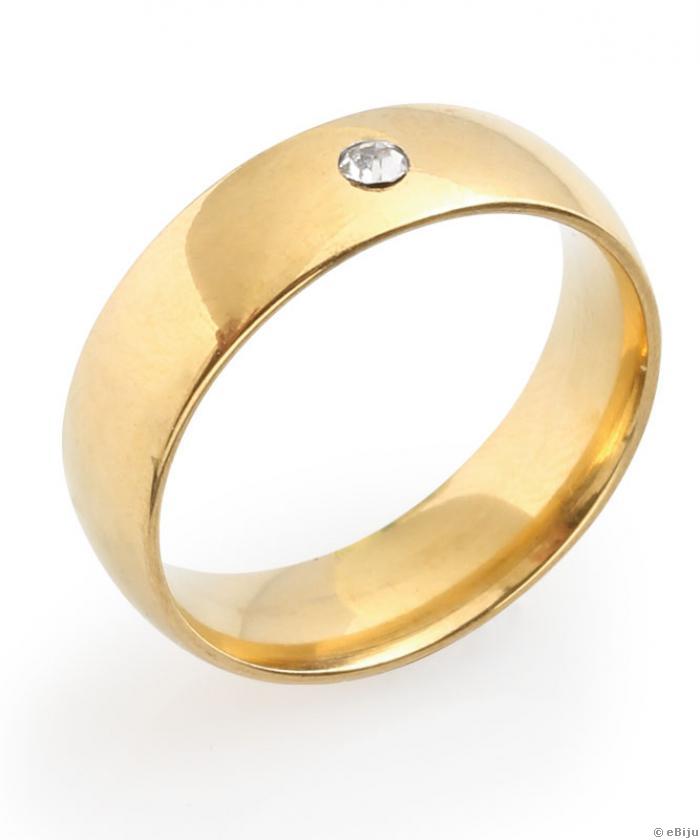 Aranyszínű karikagyűrű típusú gyűrű, fehér kristállyal, 21 mm