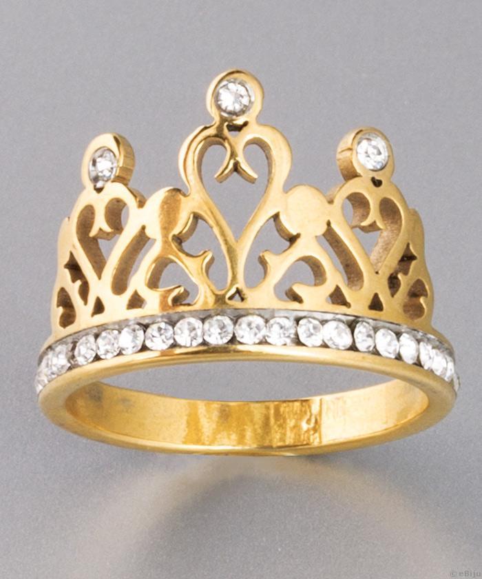 Aranyszínű királyi korona gyűrű, rozsdamentes acélból, 18 mm