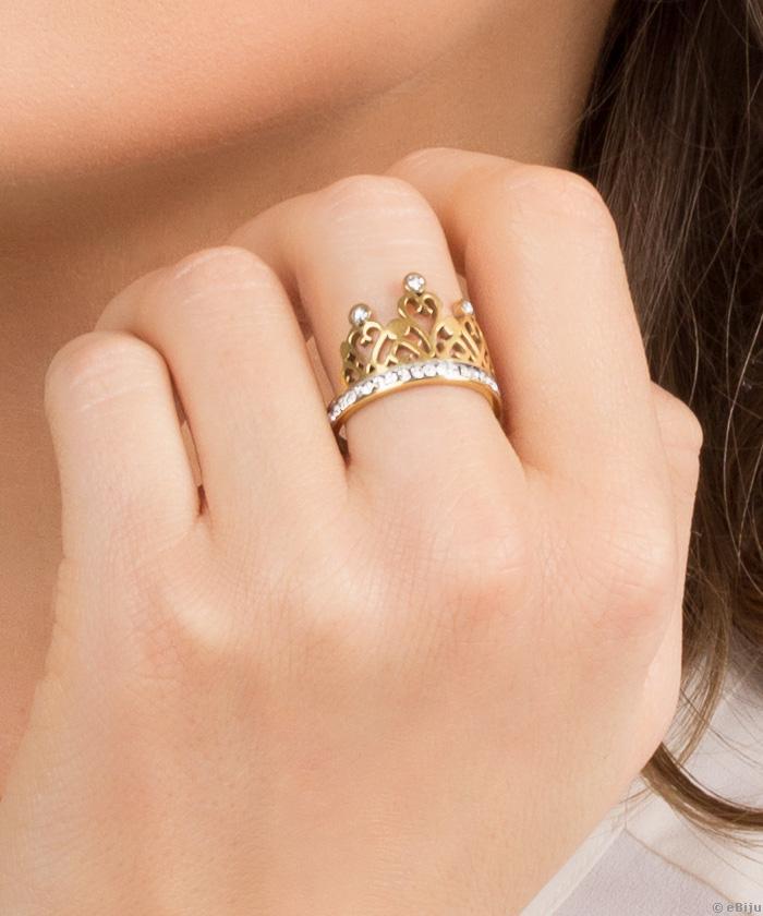 Aranyszínű királyi korona gyűrű, rozsdamentes acélból, 18 mm