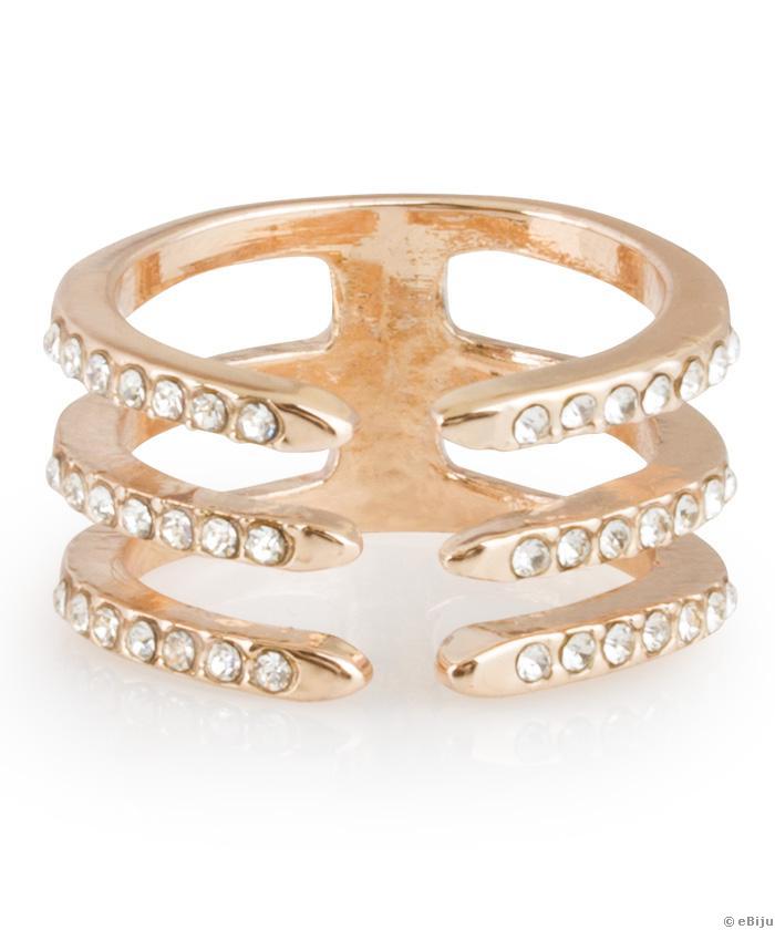 Aranyszínű, minimalista gyűrű, kristályokkal, 18 mm