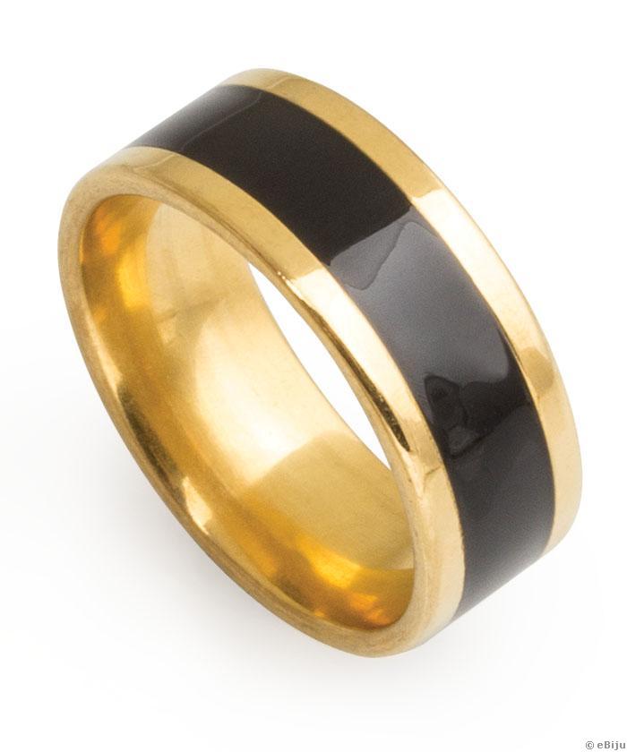 Aranyszínű nemesacél gyűrű, fekete sávval, 19 mm