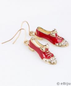 Aranyszínű-piros cipőcske fülbevaló