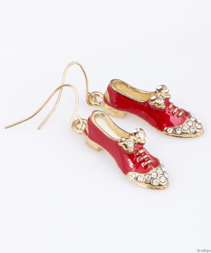 Aranyszínű-piros cipőcske fülbevaló