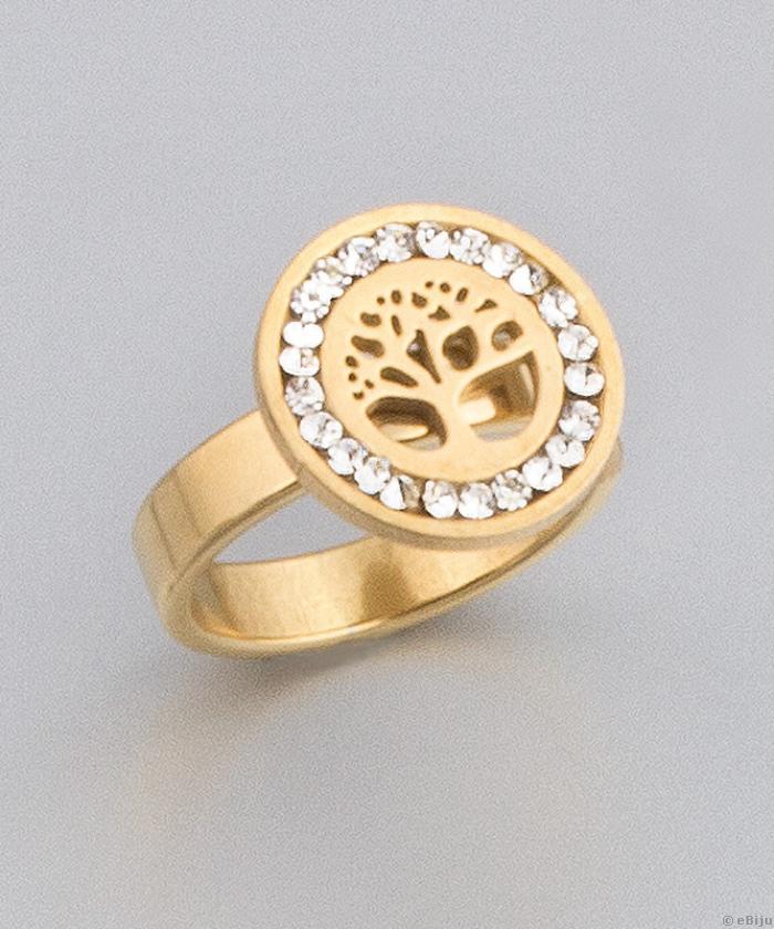 Aranyszínű rozsdamentes acél ‘Élet Fa’ gyűrű, 17 mm