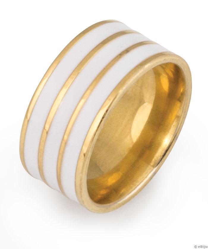Aranyszínű rozsdamentes acél gyűrű, fehér vonalmintával, 19 mm