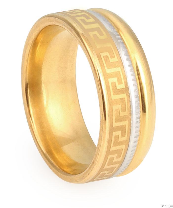 Aranyszínű rozsdamentes acél gyűrű, görög labirintus mintával