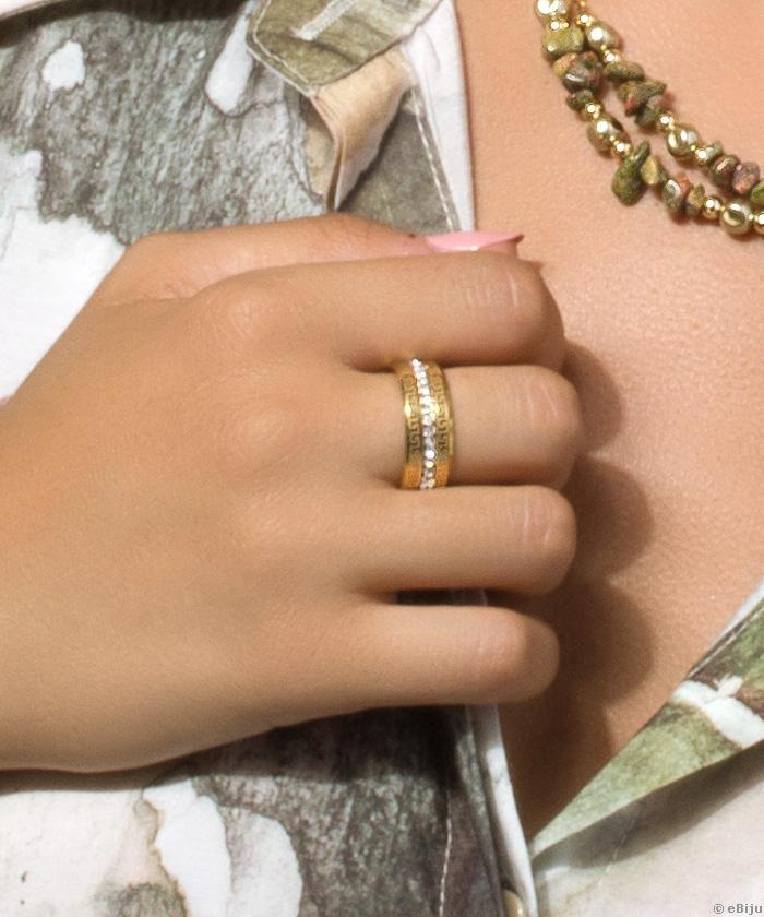 Aranyszínű rozsdamentes acél gyűrű, görög mintákkal