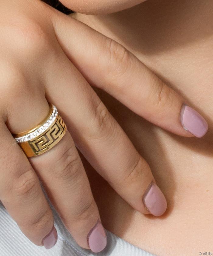 Aranyszínű rozsdamentes acél gyűrű, labirinus mintával
