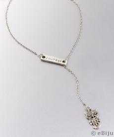 Asszimetrikus nyaklánc, antikolt ezüstszínű fém bagoly medállal