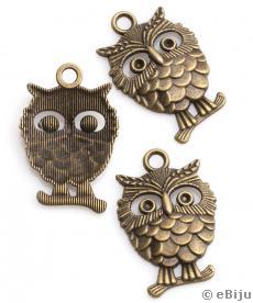 Bagoly medál, bronzszínű fém, 3.5 x 2.2 cm
